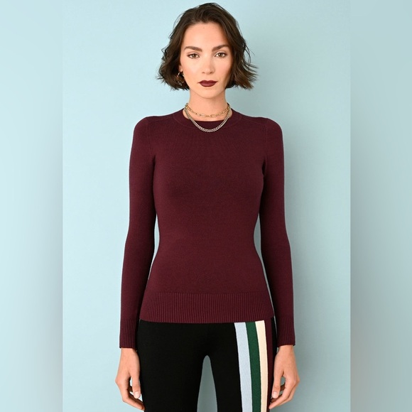 Joostricot Monogram Burgundy EcoMerino Wool Long Sleeve Crew Neck Sweater Sz XS - Picture 1 of 12